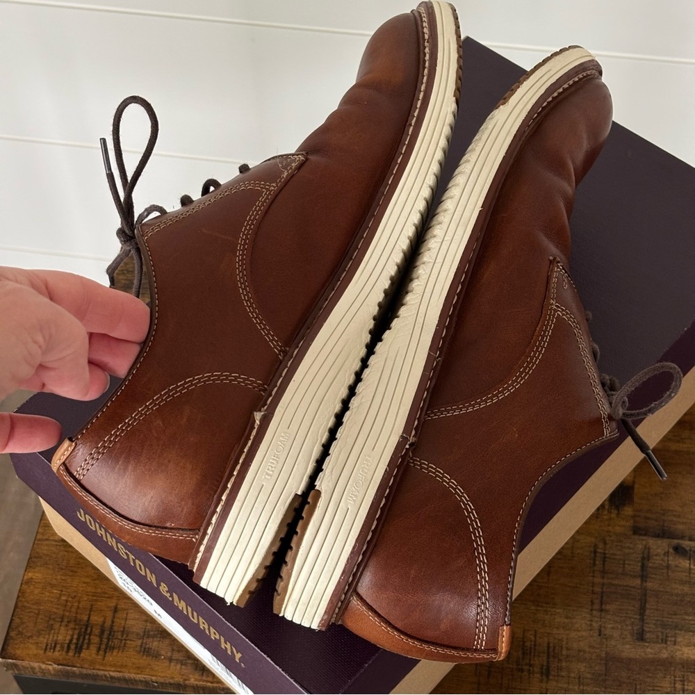 Johnston & Murphy Upton Plain Toe Men's Tan Leather Shoes Size 10 - Picture 10 of 16